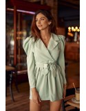 Elegant dress with puffy sleeves, olive green 849 - Online store - Boutique